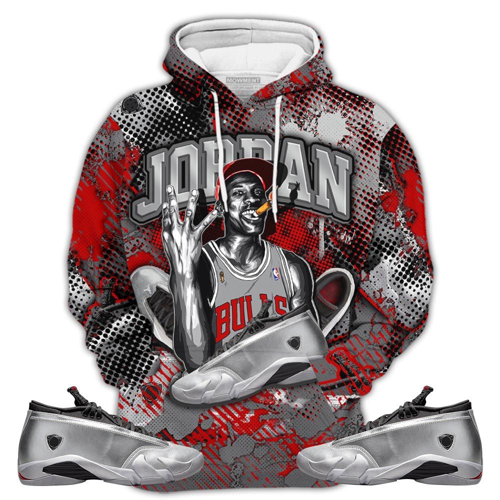 Dirty Jordan 23M Sneaker Shirt Match 14 Low Metallic Silver, Jordan 14 Metallic Silver Hoodie Sweatshirt Tee All Over Print MKO Shirt