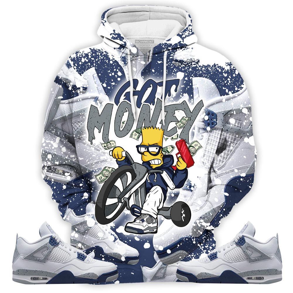 Dope Bart Got Money Sneaker Shirt Match Midnight Navy 4S, Jordan 4 Retro Midnight Navy Hoodie Sweatshirt Tee All Over Print MKO Shirt
