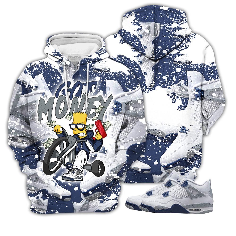 Dope Bart Got Money Sneaker Shirt Match Midnight Navy 4S, Jordan 4 Retro Midnight Navy Hoodie Sweatshirt Tee All Over Print MKO Shirt