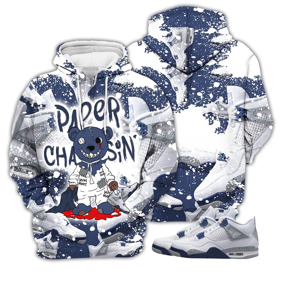 Dope Bear Paper Chasin Sneaker Shirt Match Midnight Navy 4S, Jordan 4 Retro Midnight Navy Hoodie Sweatshirt Tee All Over Print MKO Shirt