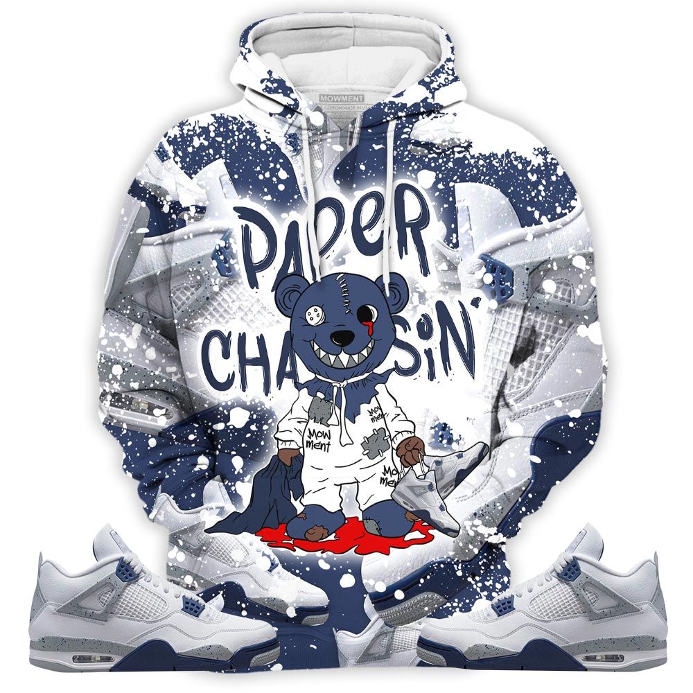Dope Bear Paper Chasin Sneaker Shirt Match Midnight Navy 4S, Jordan 4 Retro Midnight Navy Hoodie Sweatshirt Tee All Over Print MKO Shirt