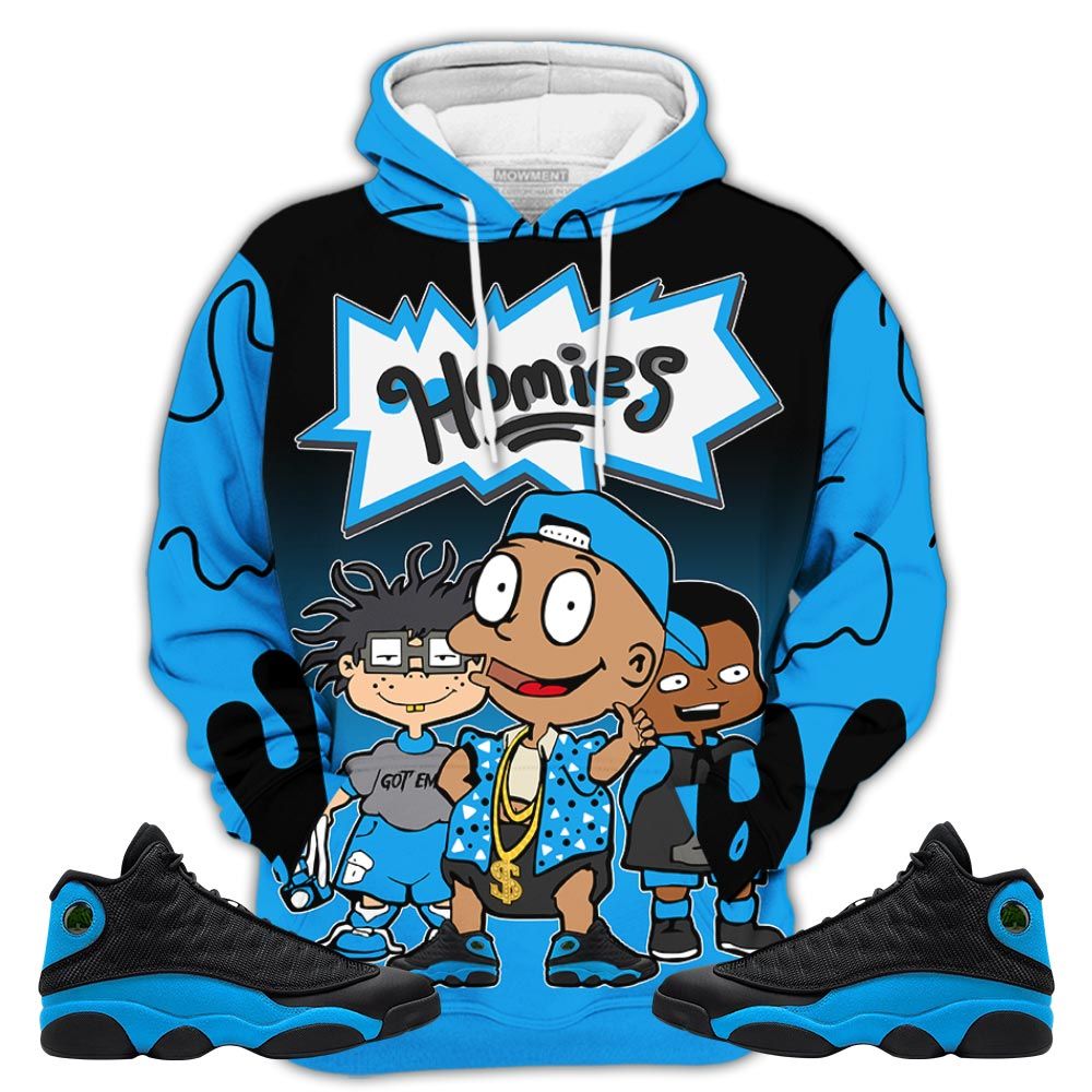 Dope Cartoon 90S Homies Sneaker Shirt Match Black University Blue 13S, Jordan 13 Black University Blue 2022 Hoodie Sweatshirt Tee All Over Print MKO Shirt