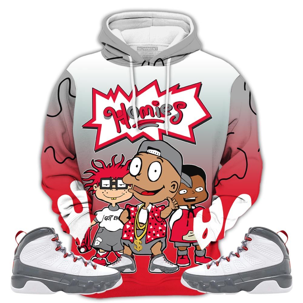 Dope Cartoon 90S Homies Sneaker Shirt Match Fire Red 9S, Jordan 9 Retro Fire Red Hoodie Sweatshirt Tee All Over Print MKO Shirt