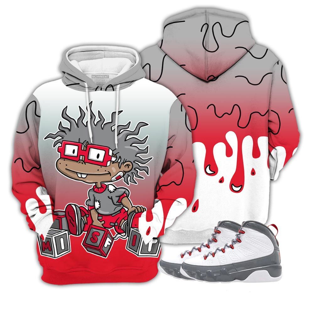 Dope Cartoon 90S Misfit Sneaker Shirt Match Grey Fire Red 9S, Jordan 9 Retro Fire Red Hoodie Sweatshirt Tee All Over Print MKO Shirt