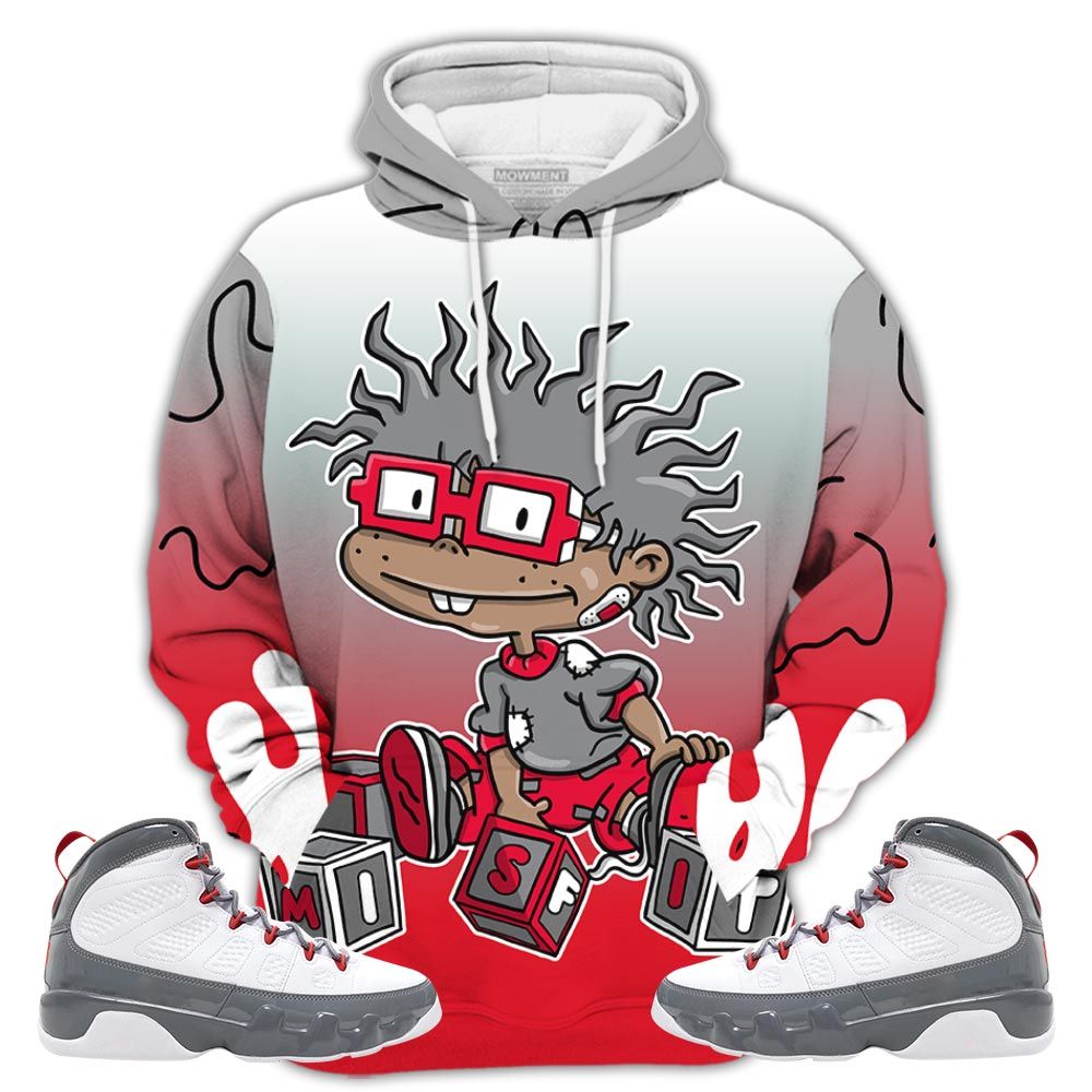 Dope Cartoon 90S Misfit Sneaker Shirt Match Grey Fire Red 9S, Jordan 9 Retro Fire Red Hoodie Sweatshirt Tee All Over Print MKO Shirt