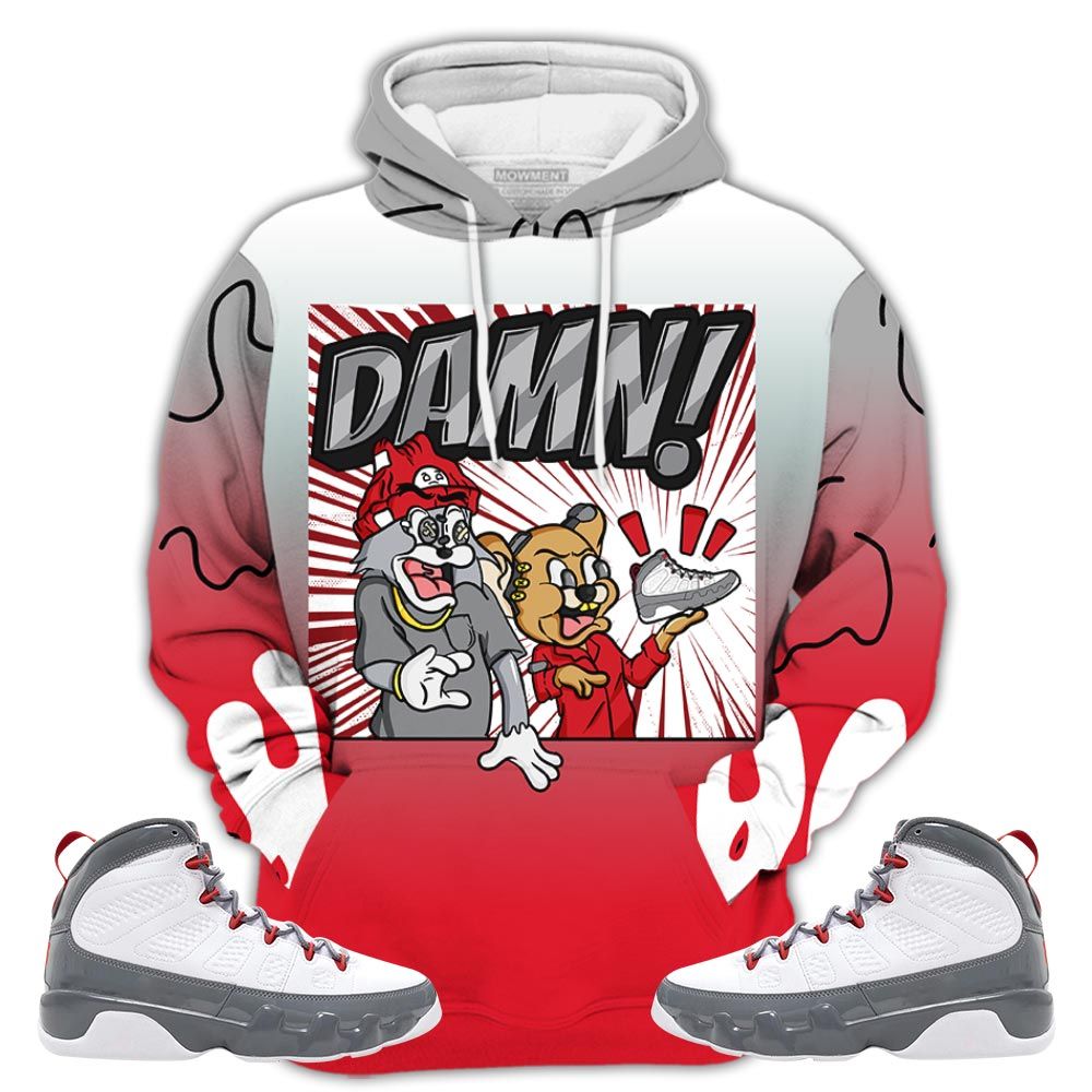 Dope Cat And Mouse Damn Sneaker Shirt Match Fire Red 9S, Jordan 9 Retro Fire Red Hoodie Sweatshirt Tee All Over Print MKO Shirt