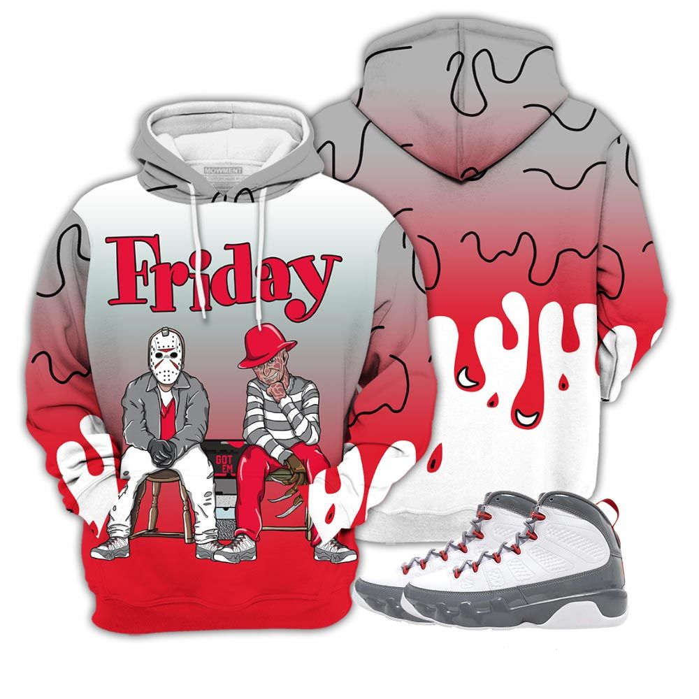Dope Friday Horror Sneaker Shirt Match Fire Red 9S, Jordan 9 Retro Fire Red Hoodie Sweatshirt Tee All Over Print MKO Shirt