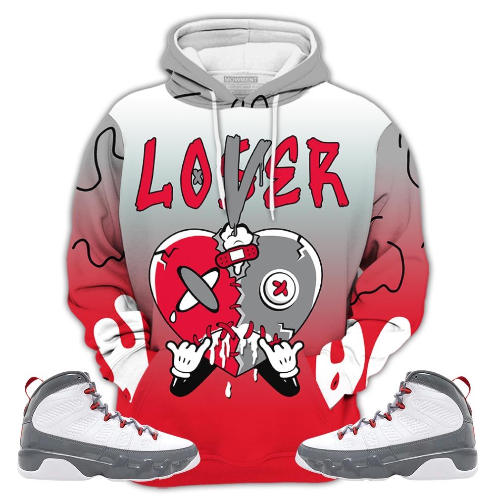 Dope Loser Lover Heart Sneaker Shirt Match Fire Red 9S, Jordan 9 Retro Fire Red Hoodie Sweatshirt Tee All Over Print MKO Shirt