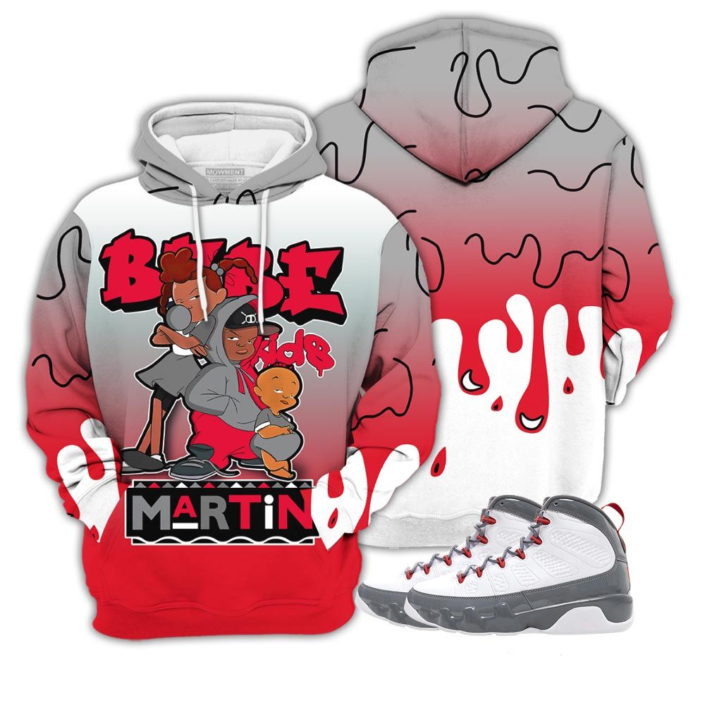 Dope Martin Babes Kids 90S Sneaker Shirt Match Grey Fire Red 9S, Jordan 9 Retro Fire Red Hoodie Sweatshirt Tee All Over Print MKO Shirt