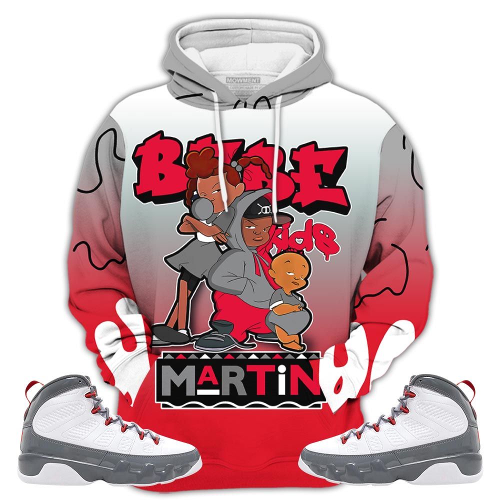 Dope Martin Babes Kids 90S Sneaker Shirt Match Grey Fire Red 9S, Jordan 9 Retro Fire Red Hoodie Sweatshirt Tee All Over Print MKO Shirt