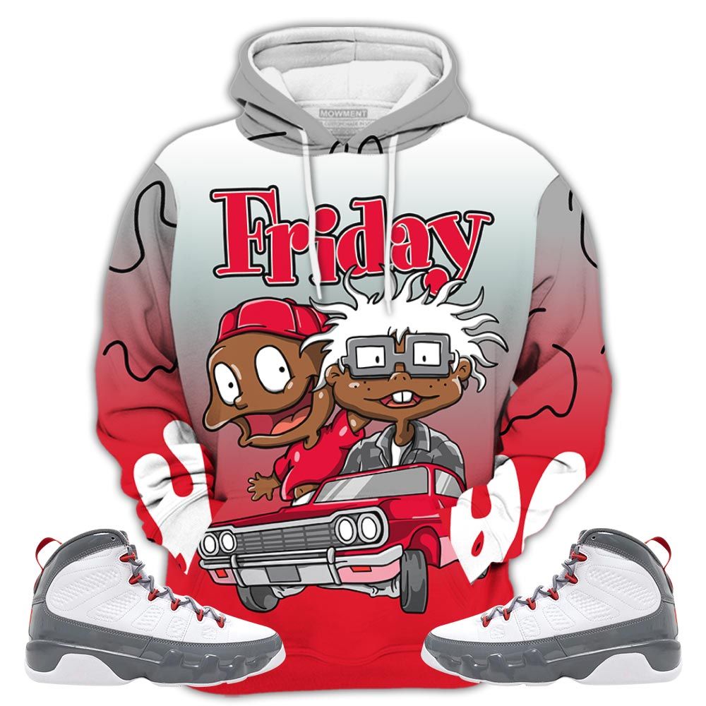Dope Melanin Kids Friday Cartoon 90S Sneaker Shirt Match Fire Red 9S, Jordan 9 Retro Fire Red Hoodie Sweatshirt Tee All Over Print MKO Shirt