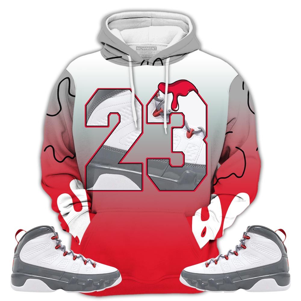 Dope Number 23 Drip Sneaker Shirt Match Fire Red 9S, Jordan 9 Retro Fire Red Hoodie Sweatshirt Tee All Over Print MKO Shirt