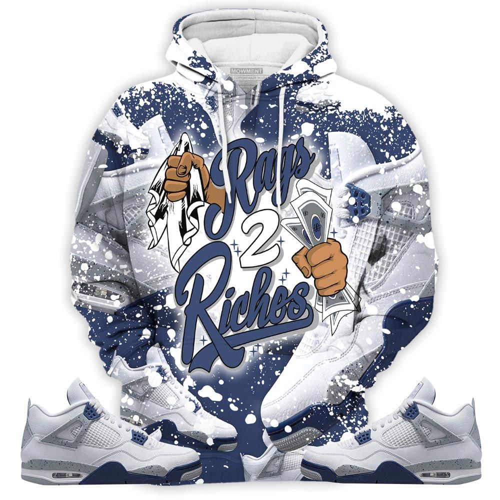 Dope Rag 2 Riches Sneaker Shirt Match Midnight Navy 4S, Jordan 4 Retro Midnight Navy Hoodie Sweatshirt Tee All Over Print MKO Shirt