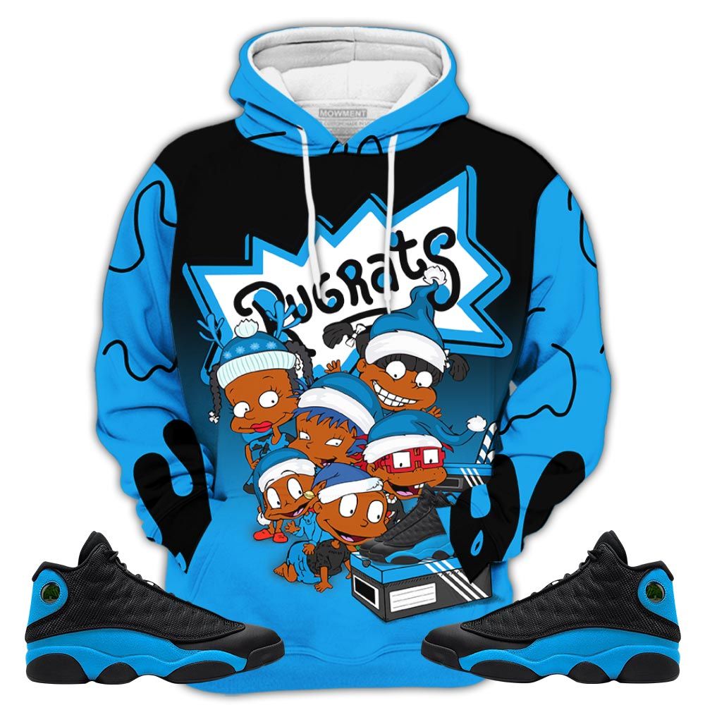 Dope Rugrats Kids Xmas Sneaker Shirt Match Black University Blue 13S, Jordan 13 Black University Blue 2022 Hoodie Sweatshirt Tee All Over Print MKO Shirt