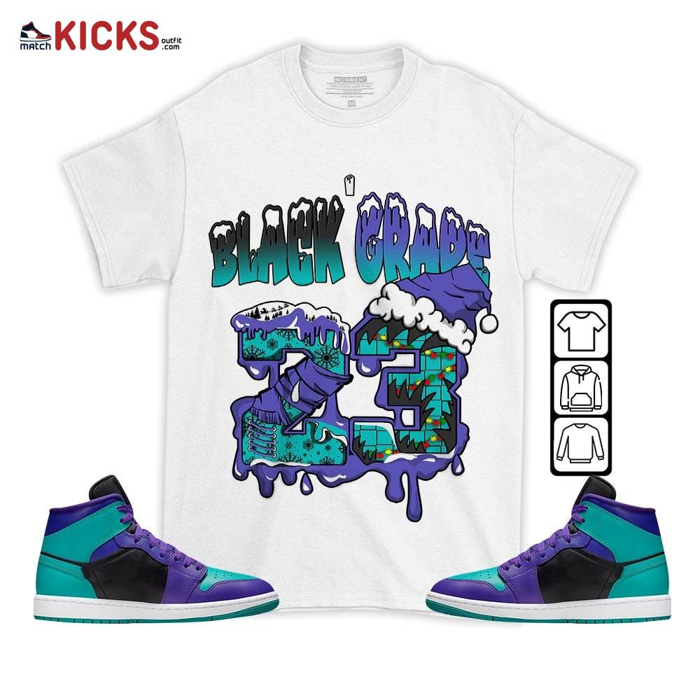 Drip Number 23 Noel Sneaker Shirt Match Black Grape 1s, Jordan 1 Mid Black Grape MKO T-Shirt Drip Number 23 Noel Sneaker Shirt Match Black Grape 1s, Jordan 1 Mid Black Grape MKO T-Shirt