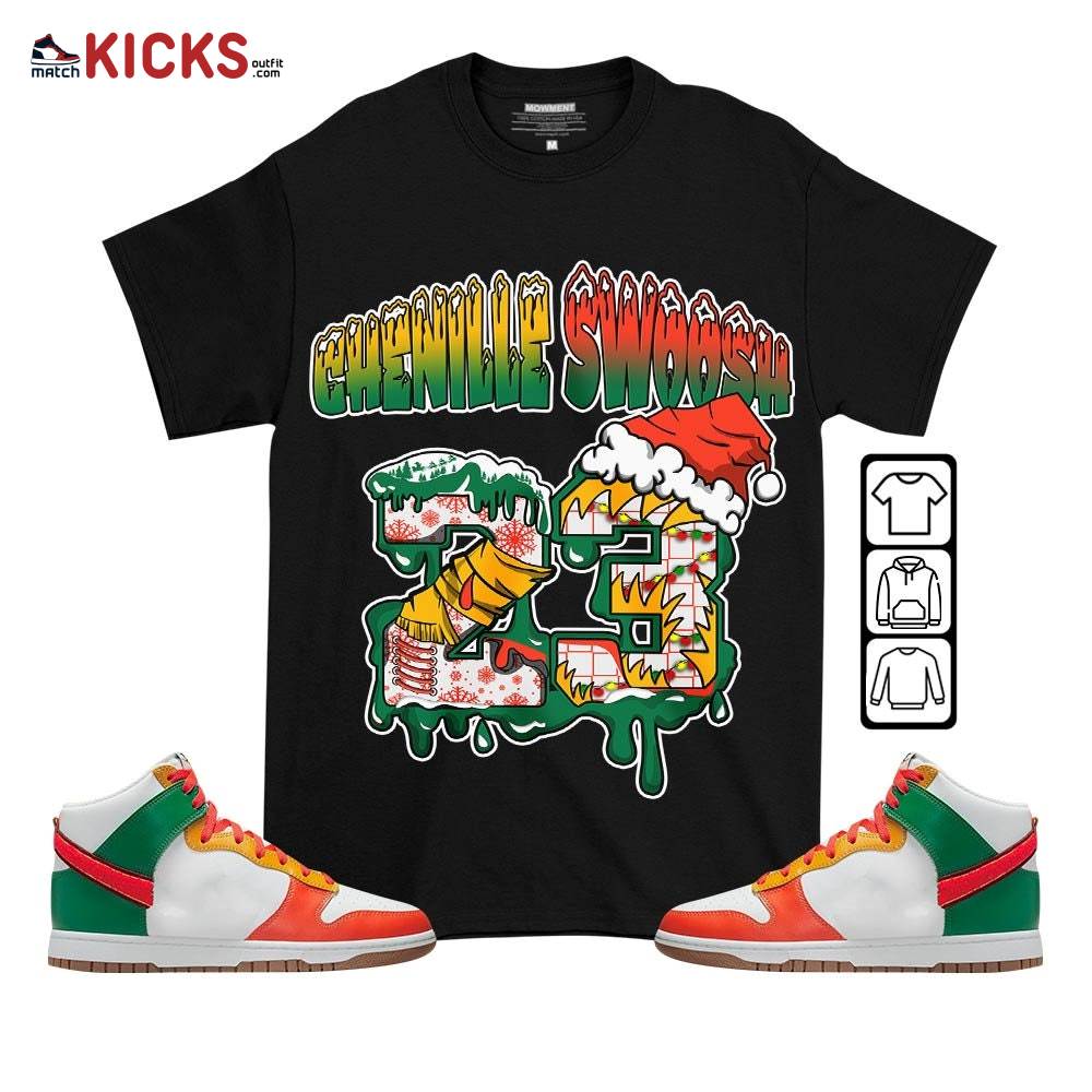 Drip Number 23 Noel Sneaker Shirt Match Chenille Swoosh, Dunk High Chenille Swoosh MKO T-Shirt