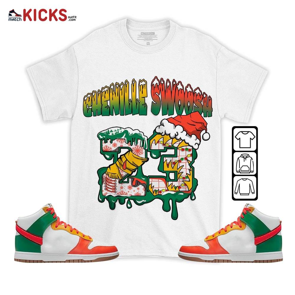 Drip Number 23 Noel Sneaker Shirt Match Chenille Swoosh, Dunk High Chenille Swoosh MKO T-Shirt Drip Number 23 Noel Sneaker Shirt Match Chenille Swoosh, Dunk High Chenille Swoosh MKO T-Shirt