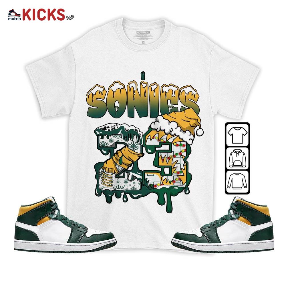 Drip Number 23 Noel Sneaker Shirt Match Mid Sonics 1s, Jordan 1 Mid Sonics Noble Green Pollen MKO T-Shirt Drip Number 23 Noel Sneaker Shirt Match Mid Sonics 1s, Jordan 1 Mid Sonics Noble Green Pollen MKO T-Shirt
