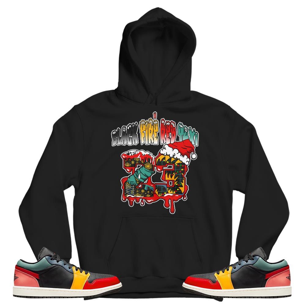 Drip Number 23 Noel Sneaker Shirt Match SE Black Multi 1s, Jordan 1 Low Black Fire Red Taxi MKO T-Shirt
