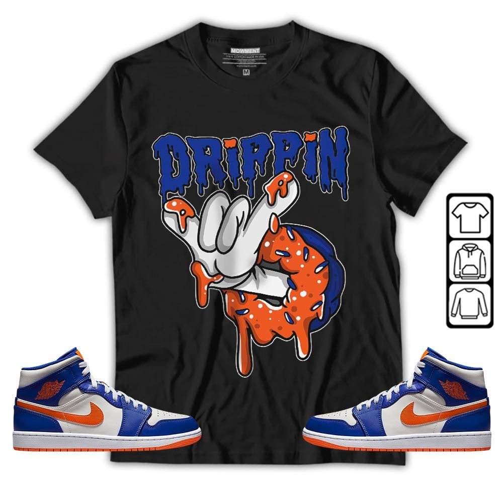 Drippin Donuts Sneaker Shirt Match Mid Knicks 1s, Jordan 1 Mid Knicks MKO T-Shirt Drippin Donuts Sneaker Shirt Match Mid Knicks 1s, Jordan 1 Mid Knicks MKO T-Shirt