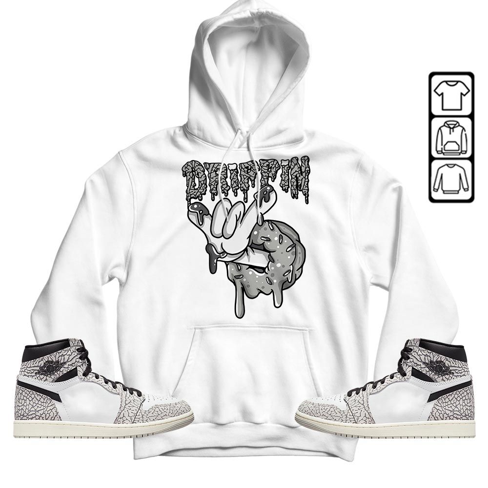 Drippin Donuts Sneaker Shirt Match OG Elephant 1s, Jordan 1 White Cement MKO T-Shirt