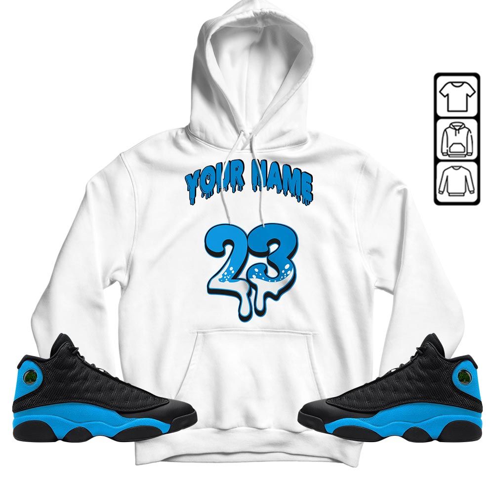 Dripping 23 Custom Sneaker Shirt Match Black University Blue 13s, Jordan 13 Black University Blue 2022 MKO T-Shirt