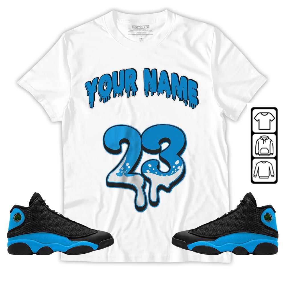 Dripping 23 Custom Sneaker Shirt Match Black University Blue 13s, Jordan 13 Black University Blue 2022 MKO T-Shirt Dripping 23 Custom Sneaker Shirt Match Black University Blue 13s, Jordan 13 Black University Blue 2022 MKO T-Shirt
