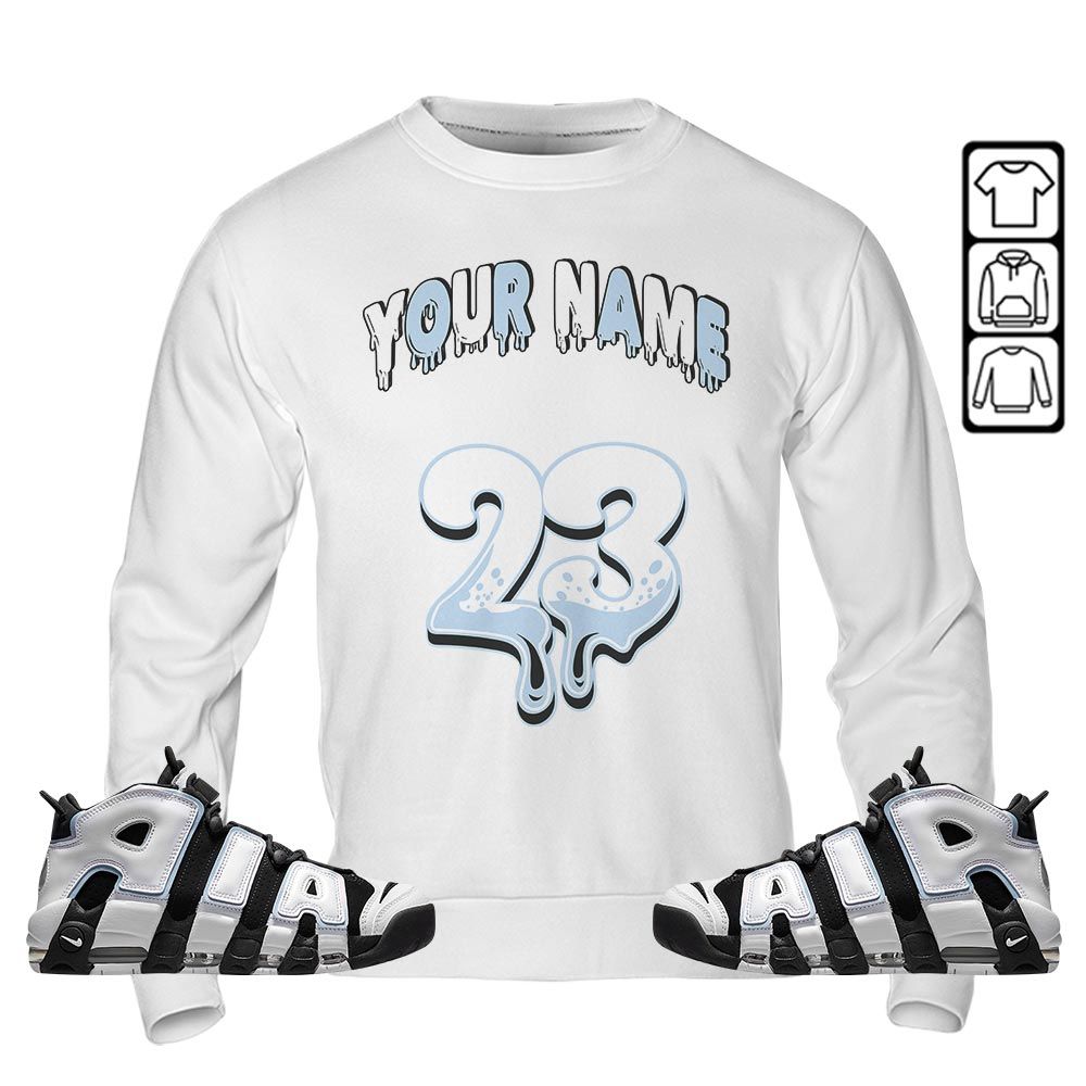 Dripping 23 Custom Sneaker Shirt Match Uptempo Cobalt Bliss, Air More Uptempo Cobalt Bliss MKO Sweatshirt