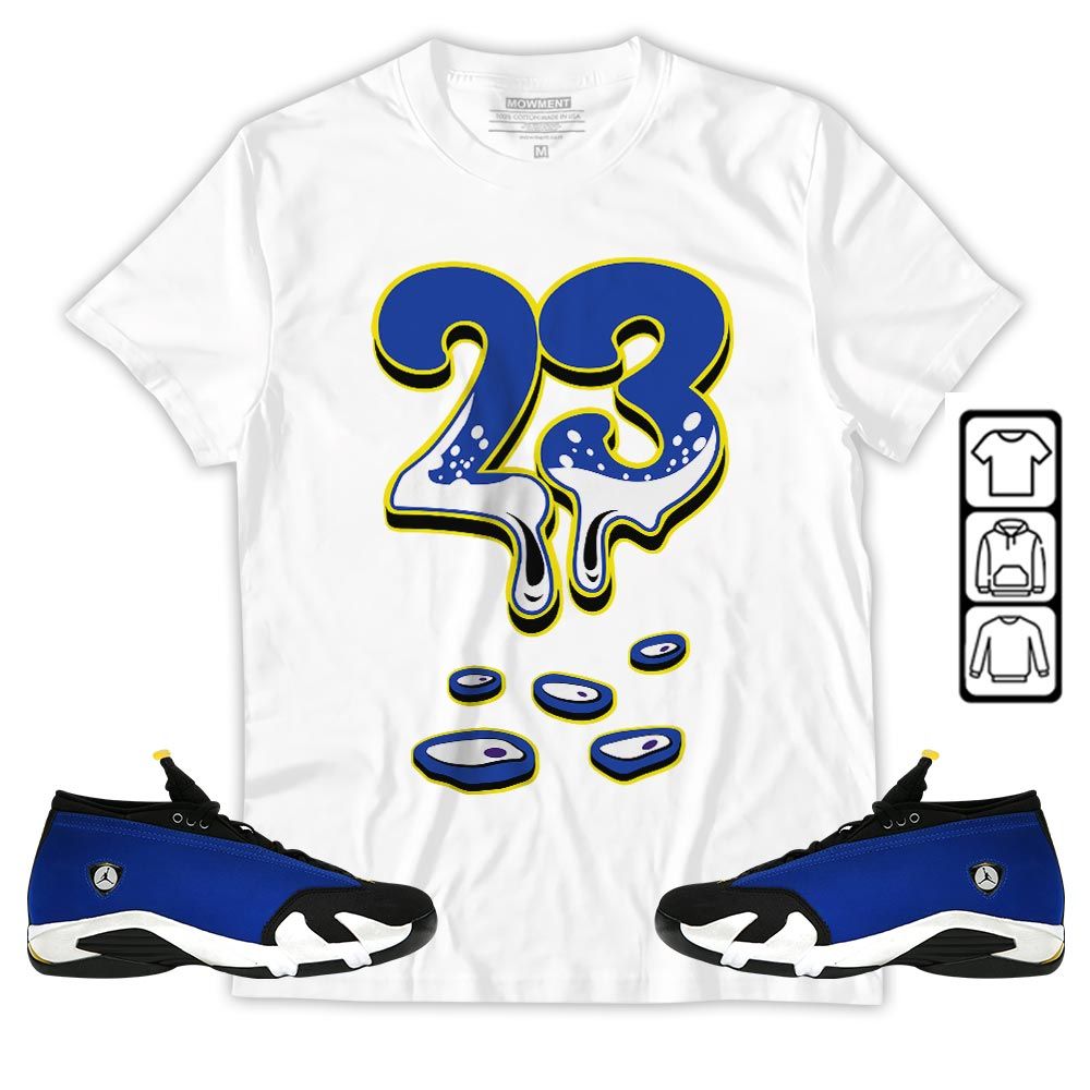 Dripping 23 Sneaker Shirt Match 2023 Blue Laney 14s, Jordan 14 Laney MKO T-Shirt