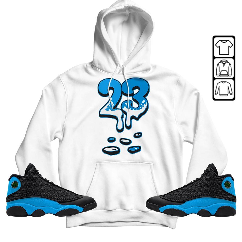 Dripping 23 Sneaker Shirt Match Black University Blue 13s, Jordan 13 Black University Blue 2022 MKO T-Shirt