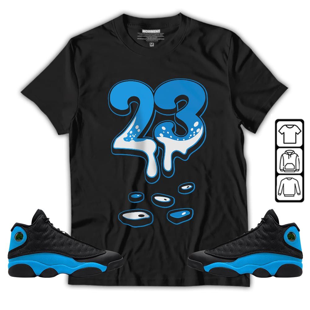 Dripping 23 Sneaker Shirt Match Black University Blue 13s, Jordan 13 Black University Blue 2022 MKO T-Shirt