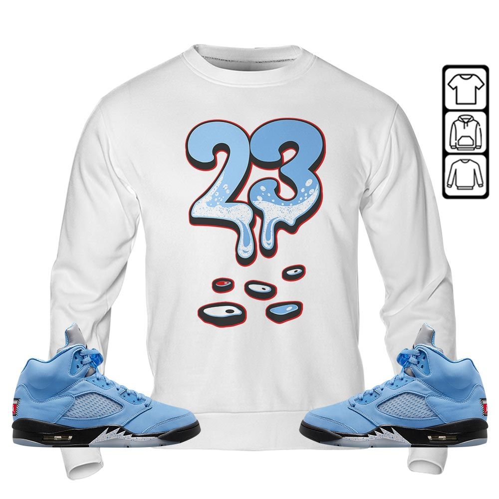 Dripping 23 Sneaker Shirt Match Retro University Blue 5s, Jordan 5 University Blue MKO T-Shirt Dripping 23 Sneaker Shirt Match Retro University Blue 5s, Jordan 5 University Blue MKO T-Shirt