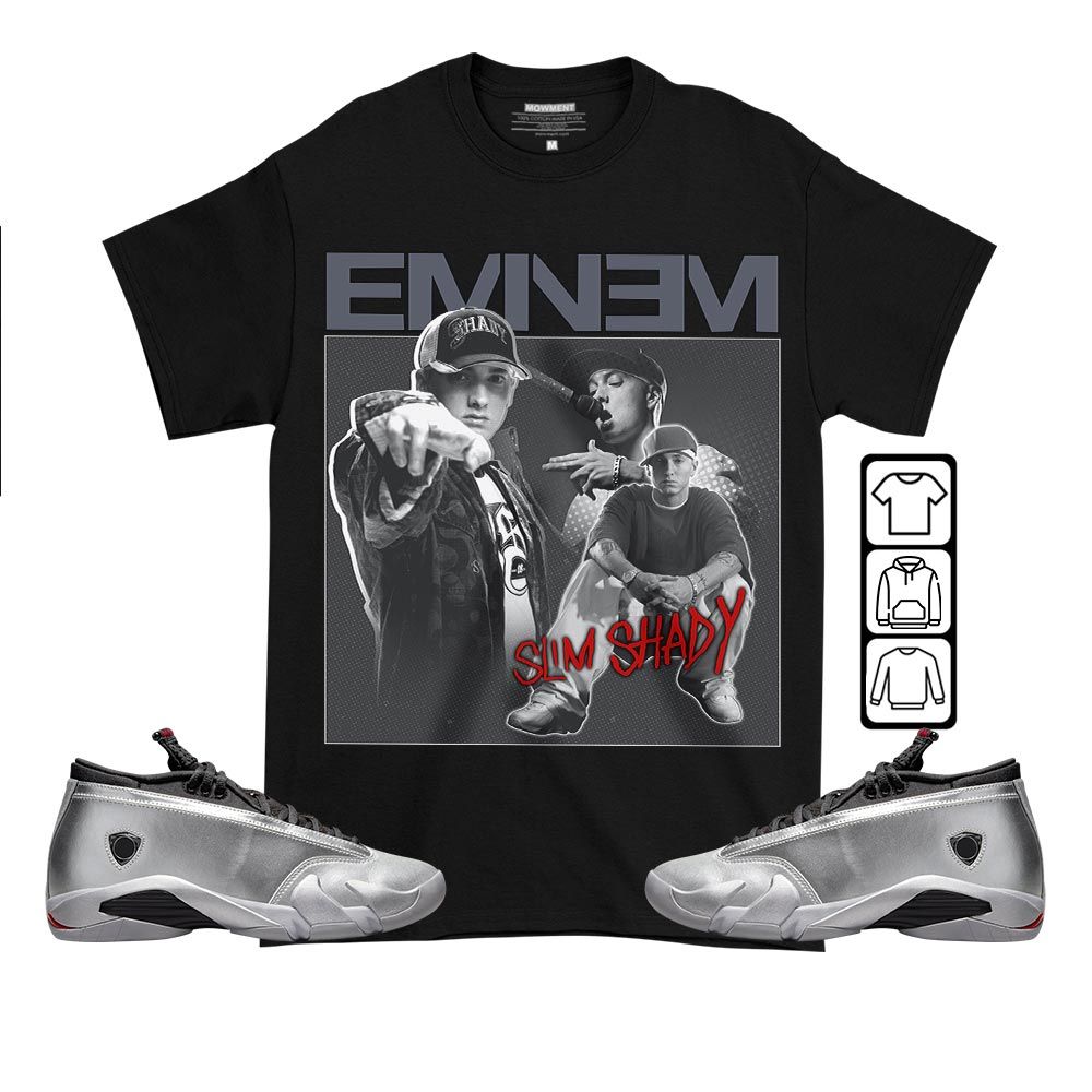 Eminem Sneaker Shirt Match 14 Low Metallic Silver, Jordan 14 Metallic Silver MKO T-Shirt