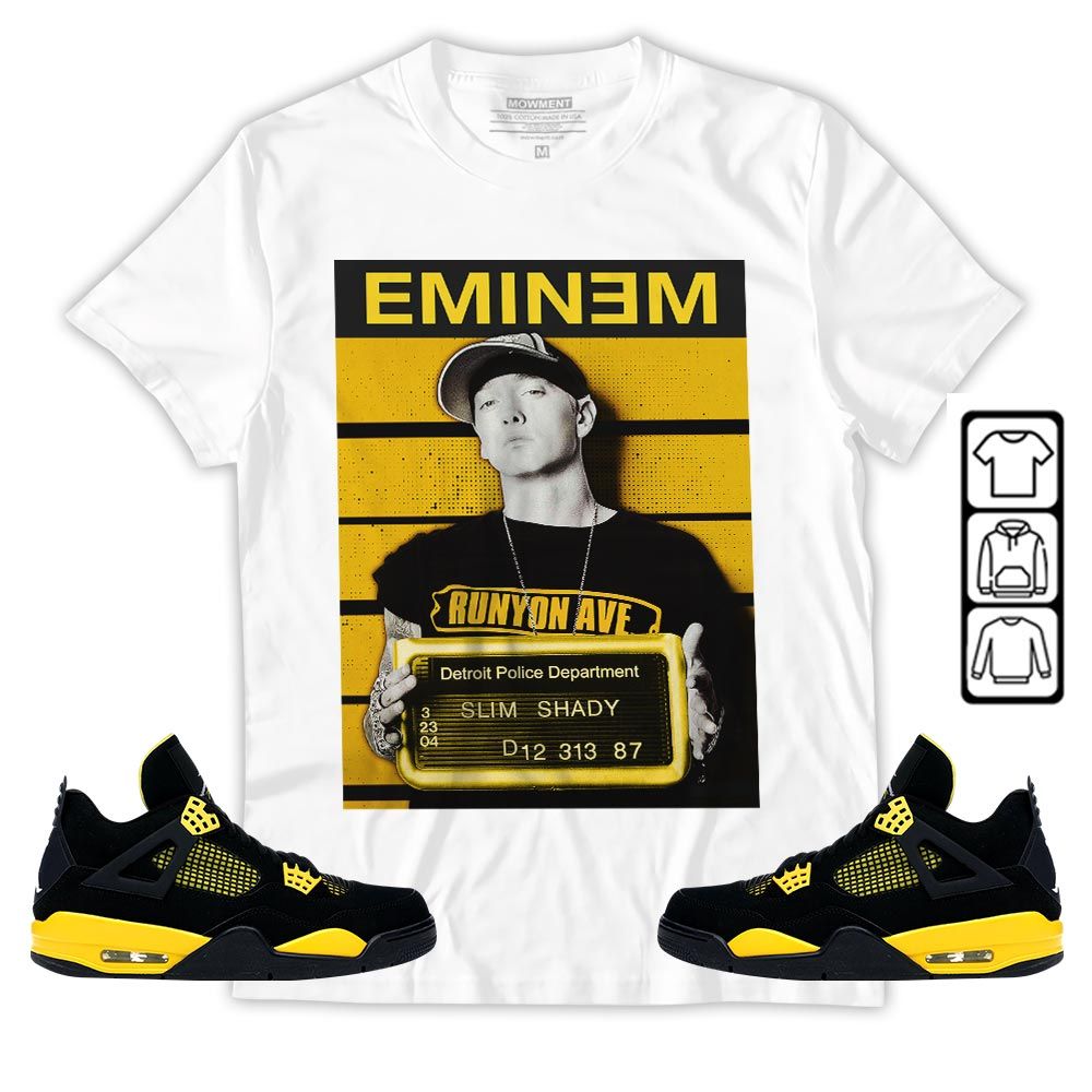 Eminem Sneaker Shirt Match 2023 Thunder 4s, Jordan Retro 4 Thunder MKO T-Shirt Eminem Sneaker Shirt Match 2023 Thunder 4s, Jordan Retro 4 Thunder MKO T-Shirt