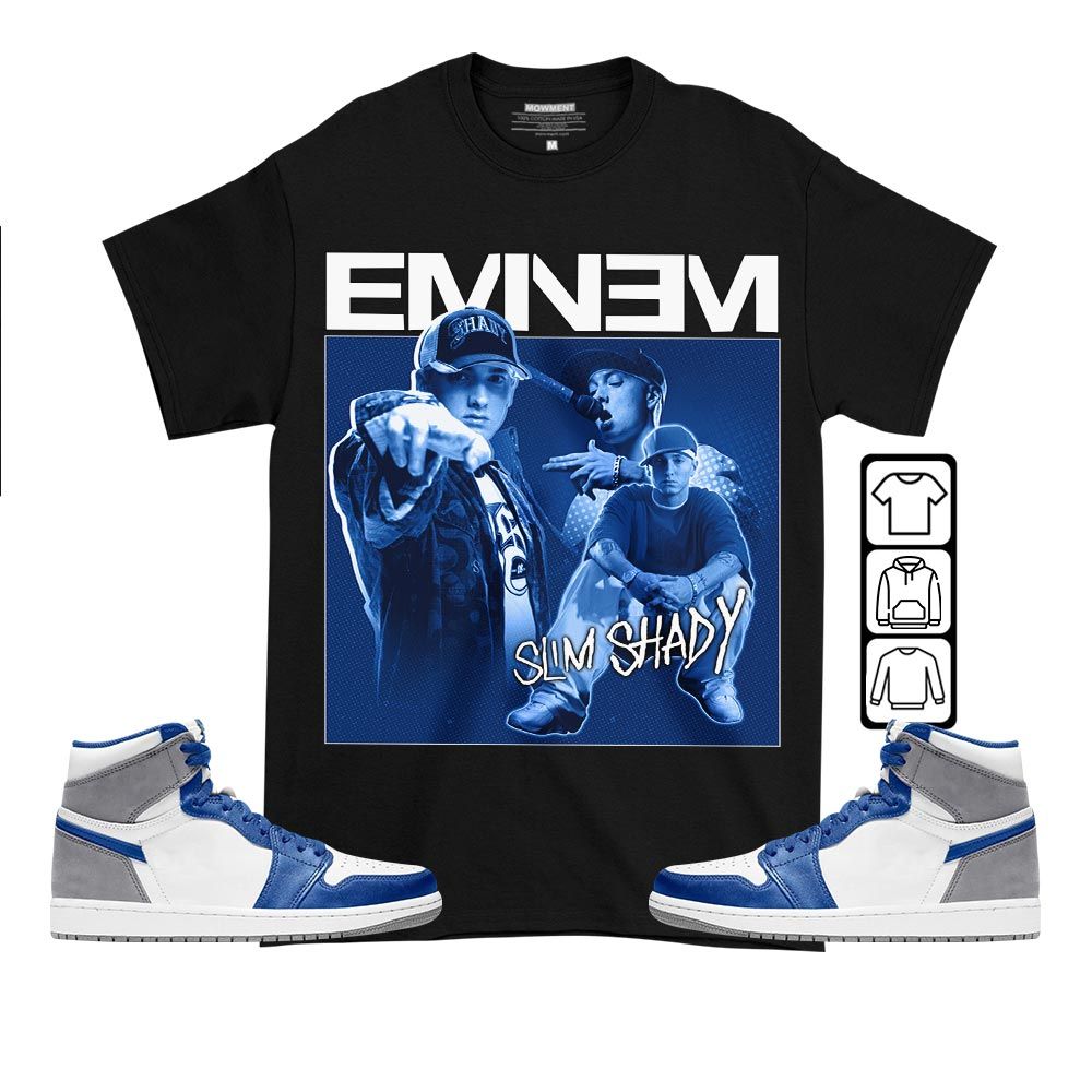 Eminem Sneaker Shirt Match True Blue 1s, Jordan 1 High OG True Blue MKO T-Shirt Eminem Sneaker Shirt Match True Blue 1s, Jordan 1 High OG True Blue MKO T-Shirt