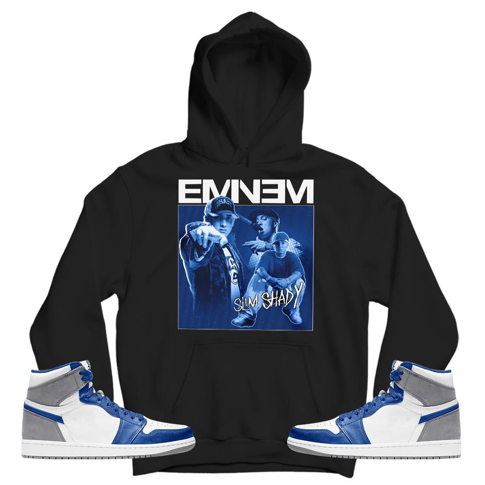 Eminem Sneaker Shirt Match True Blue 1s, Jordan 1 High OG True Blue MKO T-Shirt