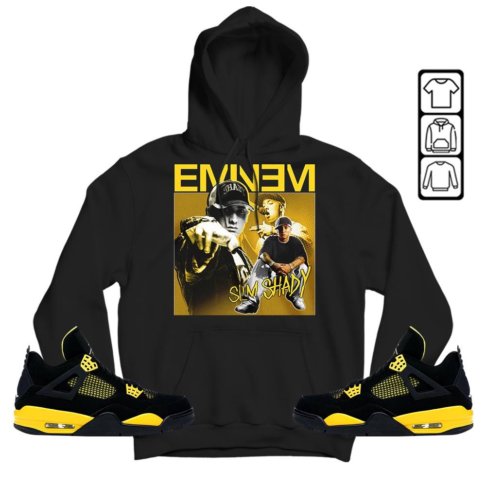 Eminem2 Sneaker Shirt Match 2023 Thunder 4s, Jordan Retro 4 Thunder MKO Hoodie Eminem2 Sneaker Shirt Match 2023 Thunder 4s, Jordan Retro 4 Thunder MKO Hoodie
