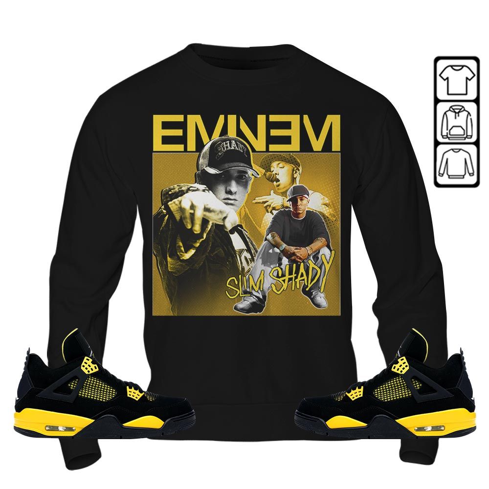 Eminem2 Sneaker Shirt Match 2023 Thunder 4s, Jordan Retro 4 Thunder MKO Hoodie Eminem2 Sneaker Shirt Match 2023 Thunder 4s, Jordan Retro 4 Thunder MKO Hoodie