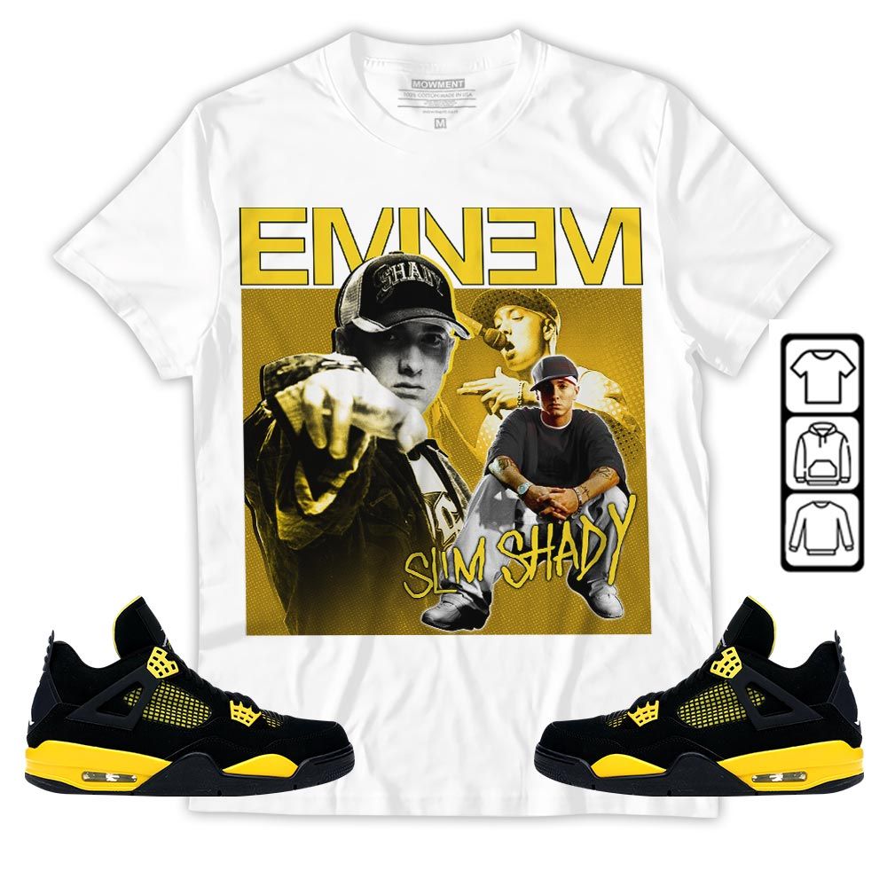Eminem2 Sneaker Shirt Match 2023 Thunder 4s, Jordan Retro 4 Thunder MKO Hoodie