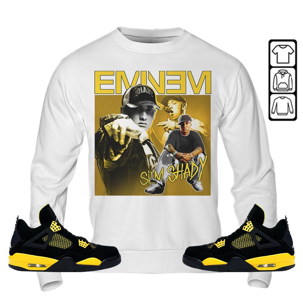 Eminem2 Sneaker Shirt Match 2023 Thunder 4s, Jordan Retro 4 Thunder MKO Hoodie Eminem2 Sneaker Shirt Match 2023 Thunder 4s, Jordan Retro 4 Thunder MKO Hoodie