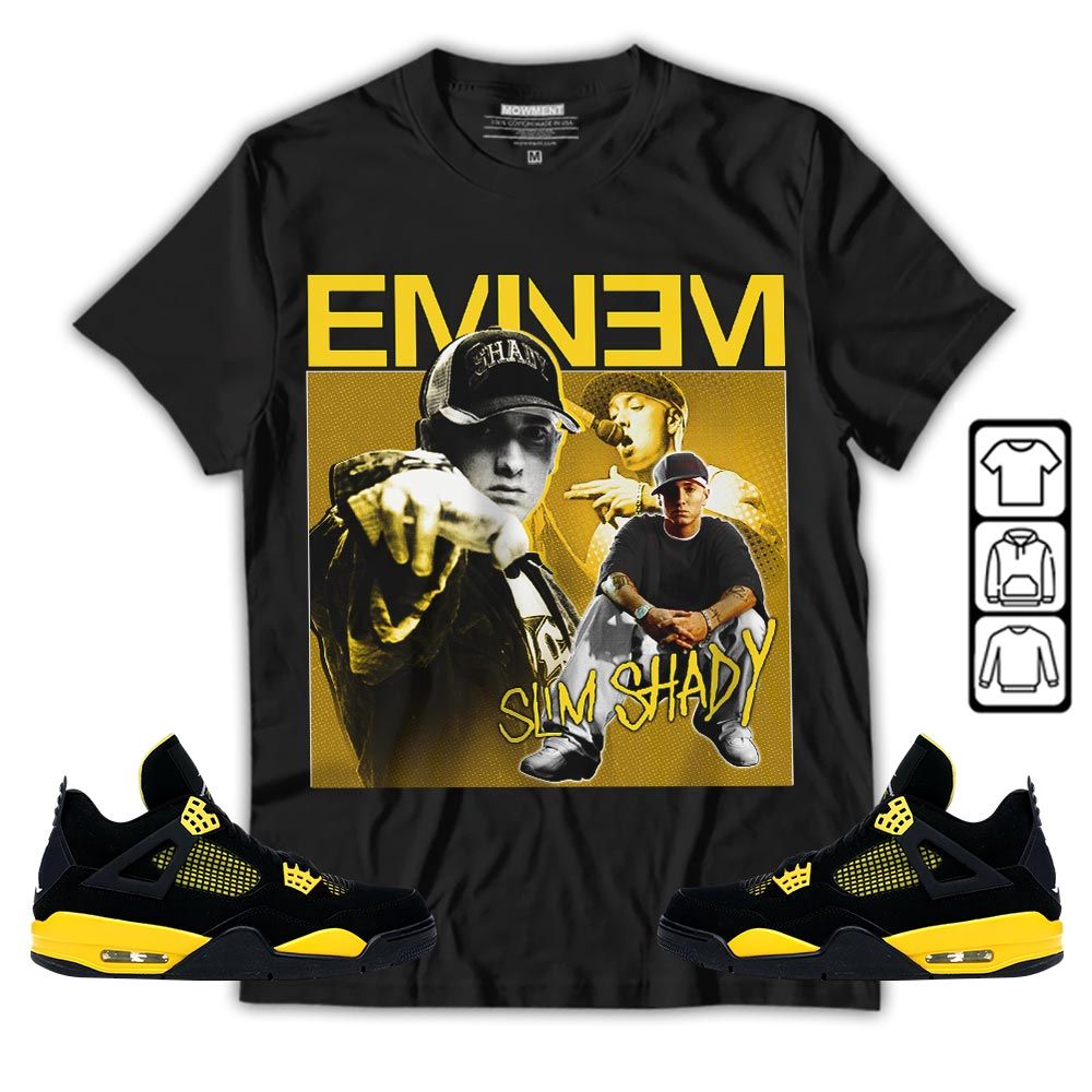 Eminem2 Sneaker Shirt Match 2023 Thunder 4s, Jordan Retro 4 Thunder MKO Hoodie Eminem2 Sneaker Shirt Match 2023 Thunder 4s, Jordan Retro 4 Thunder MKO Hoodie