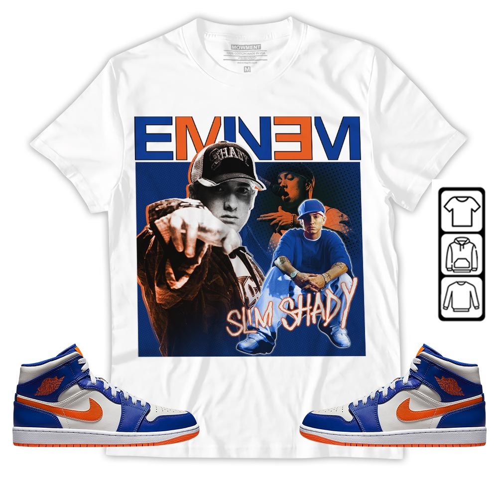 Eminem2 Sneaker Shirt Match Mid Knicks 1s, Jordan 1 Mid Knicks MKO T-Shirt Eminem2 Sneaker Shirt Match Mid Knicks 1s, Jordan 1 Mid Knicks MKO T-Shirt