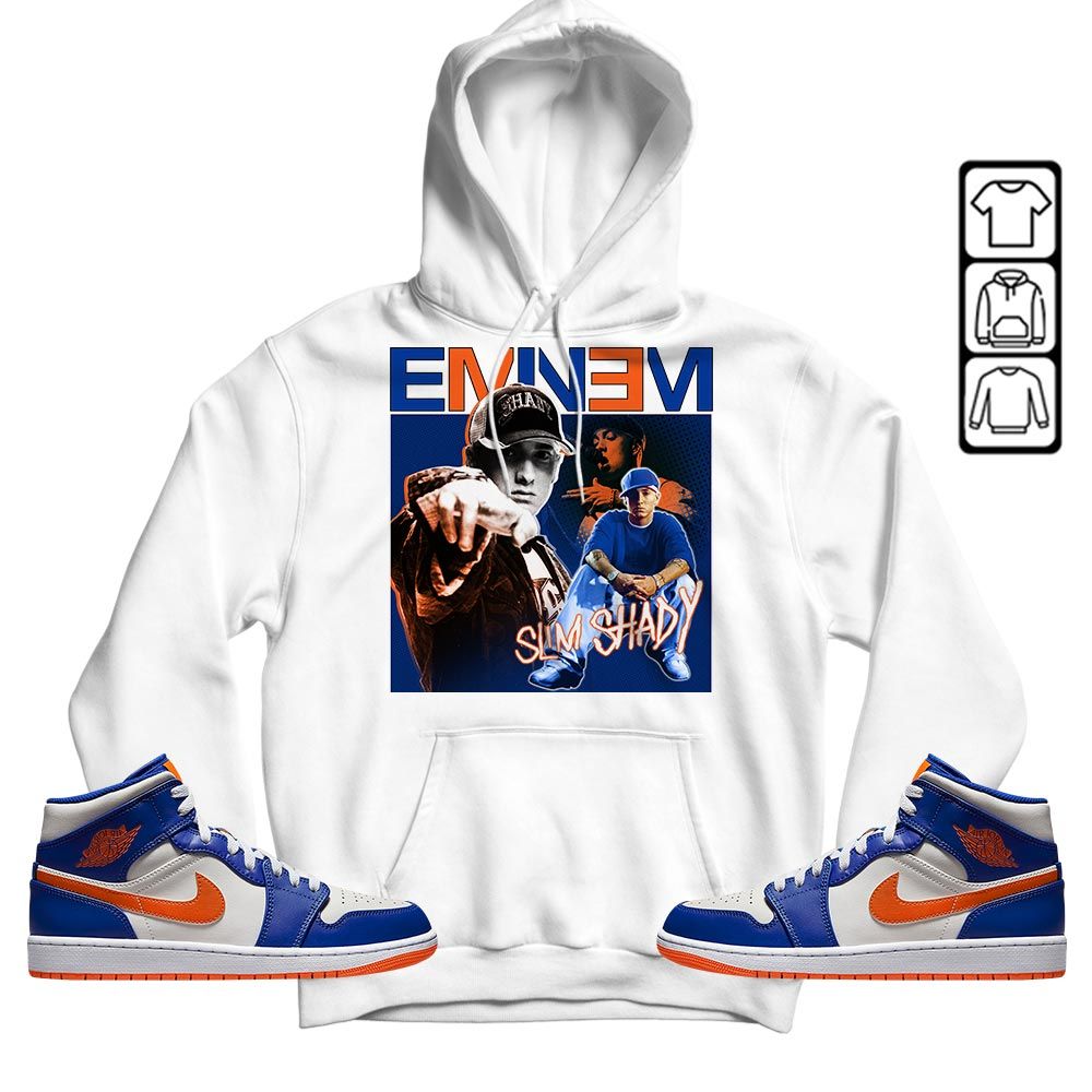 Eminem2 Sneaker Shirt Match Mid Knicks 1s, Jordan 1 Mid Knicks MKO T-Shirt