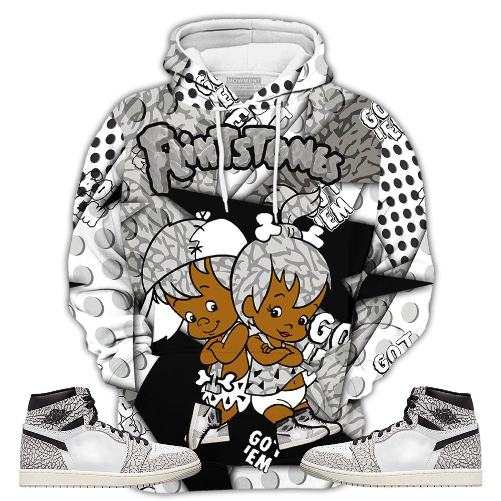 Flintstones Cute Got Em Sneaker Shirt Match Og Elephant 1S, Jordan 1 White Cement Hoodie Sweatshirt Tee All Over Print MKO Shirt