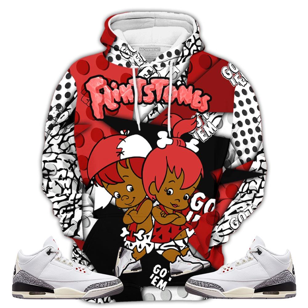Flintstones Cute Got Em Sneaker Shirt Match White Cement 3S, Jordan Retro 3 White Cement Hoodie Sweatshirt Tee All Over Print MKO Shirt