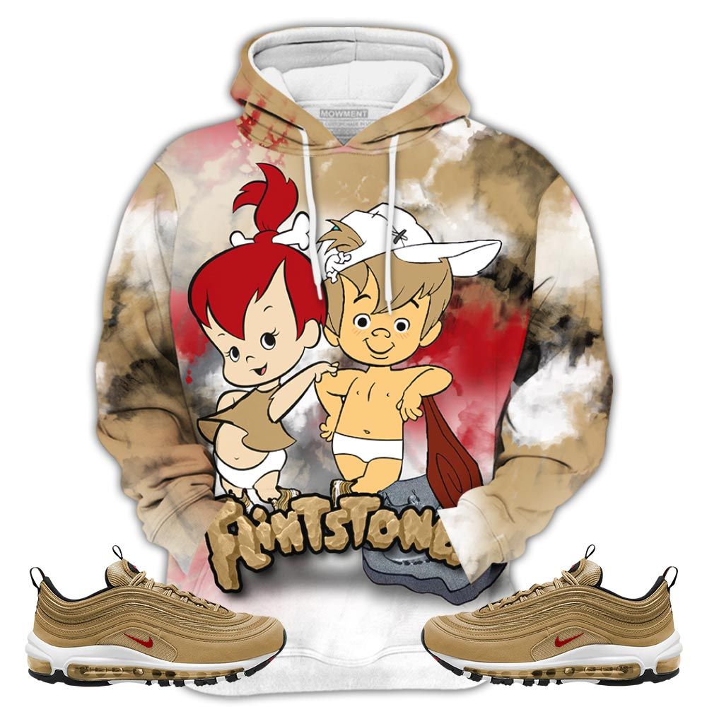 Flintstones Tiedye Sneaker Shirt Match Air Max 97 Metallic Gold, Air Max 97 Gold Bullet Hoodie Sweatshirt Tee All Over Print MKO Shirt