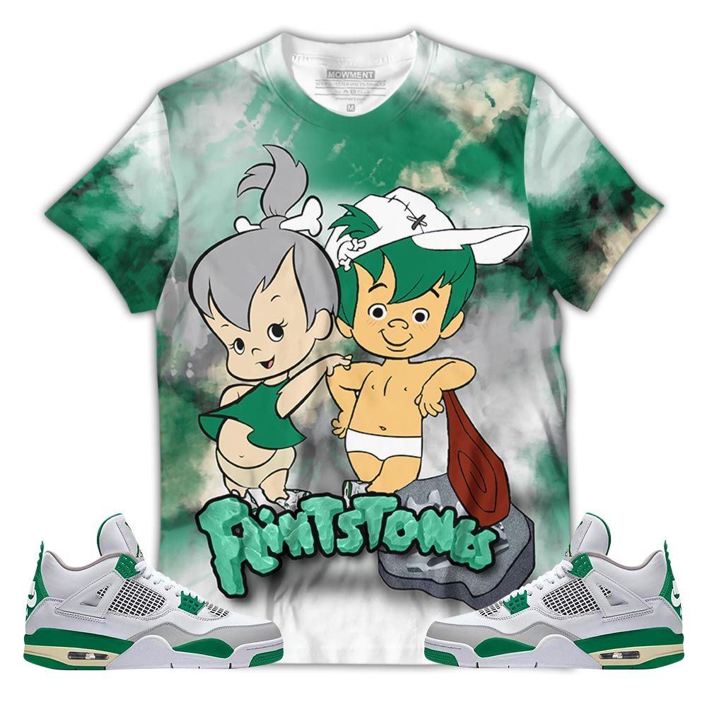 Flintstones Tiedye Sneaker Shirt Match Retro Pine Green 4S, Jordan 4 Pine Green Hoodie Sweatshirt Tee All Over Print MKO Shirt