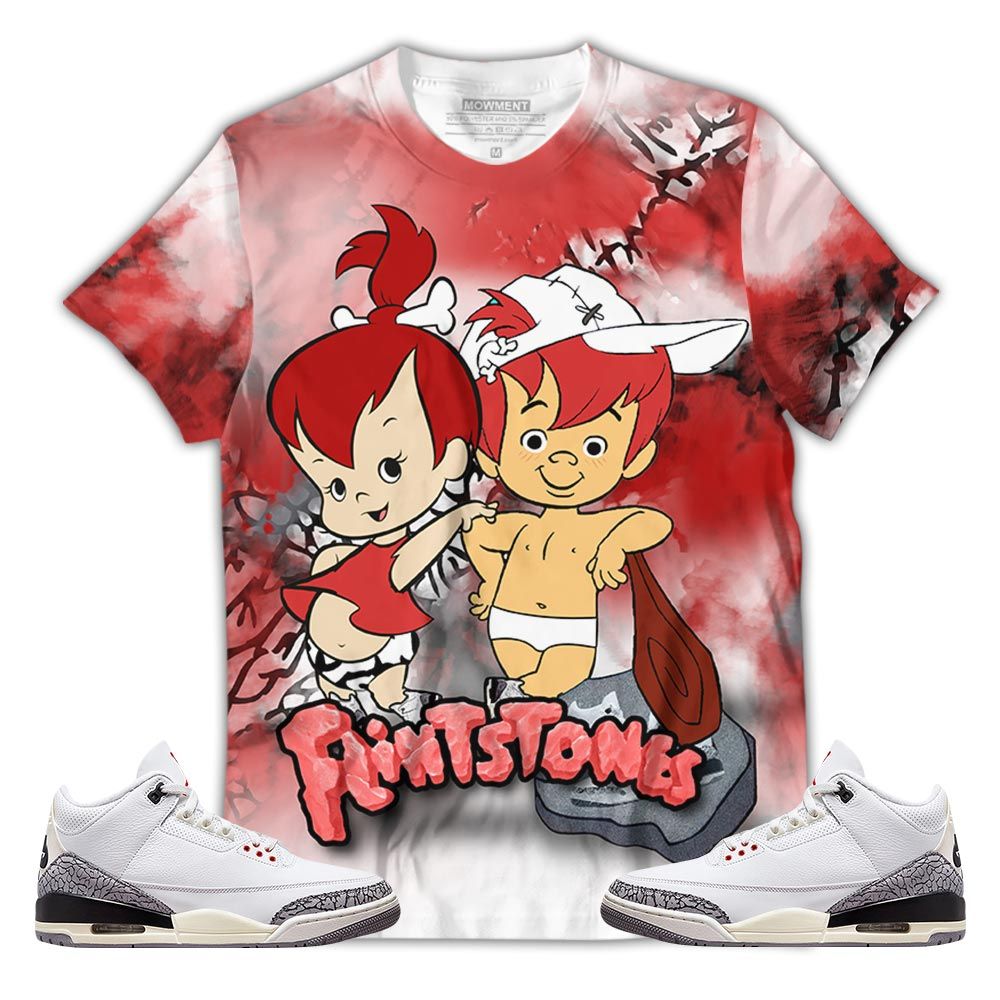 Flintstones Tiedye Sneaker Shirt Match White Cement 3S, Jordan Retro 3 White Cement Hoodie Sweatshirt Tee All Over Print MKO Shirt
