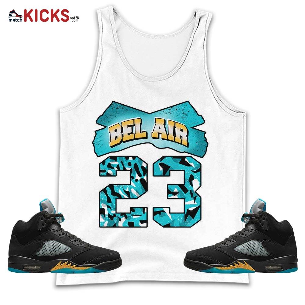 Fresh Bel Air Number 23 Sneaker Shirt Match 2023 Retro Aqua 5s, Jordan 5 Aqua MKO Tank Top