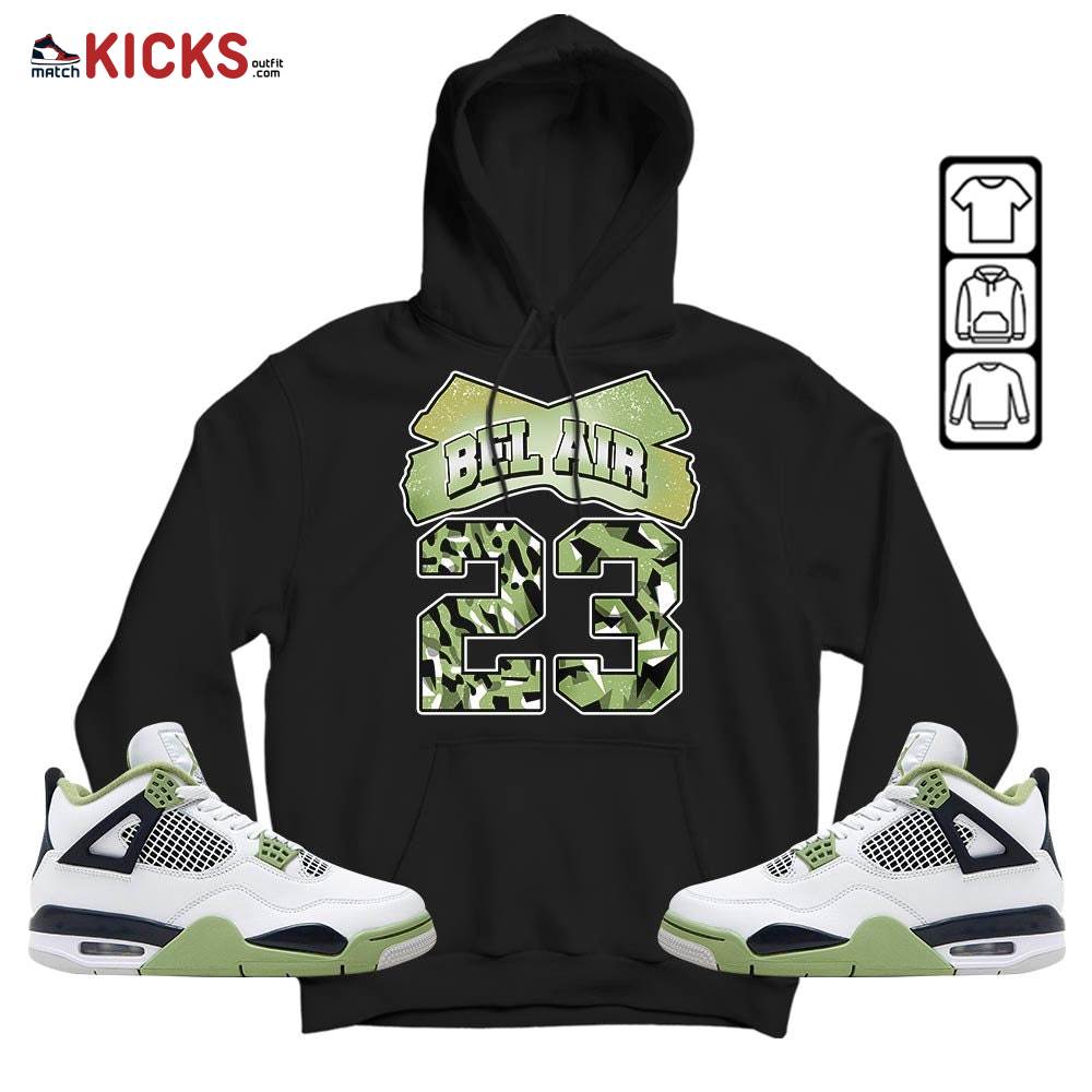 Fresh Bel Air Number 23 Sneaker Shirt Match Retro Oil Green 4s, Jordan 4 Oil Green MKO Hoodie Fresh Bel Air Number 23 Sneaker Shirt Match Retro Oil Green 4s, Jordan 4 Oil Green MKO Hoodie
